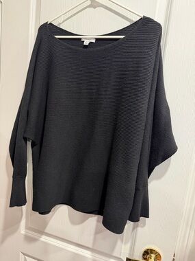 Nine West Black Ribbed Scoop-Neck Sweater